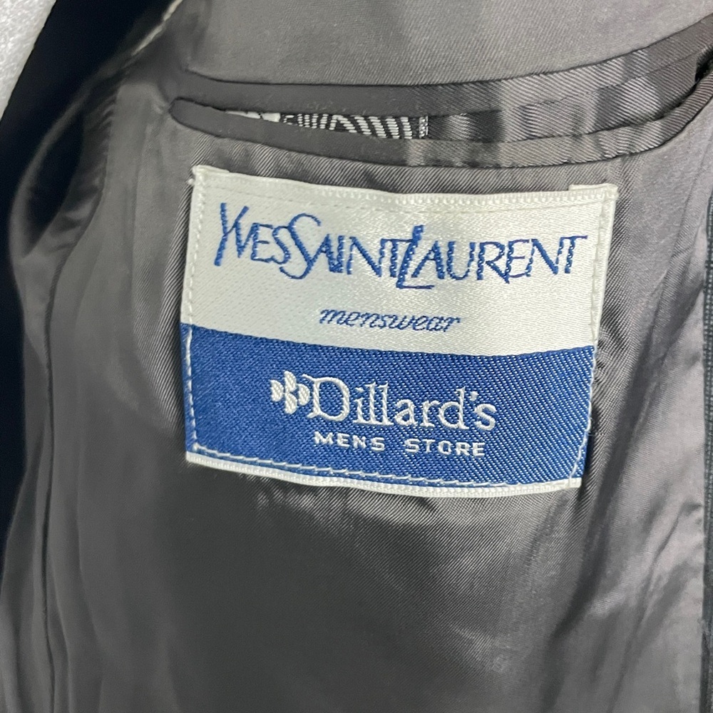 Mens YVES Saint LAURENT Gray Blue Striped 2 Button Blazer France 44S Wool - Picture 3 of 8